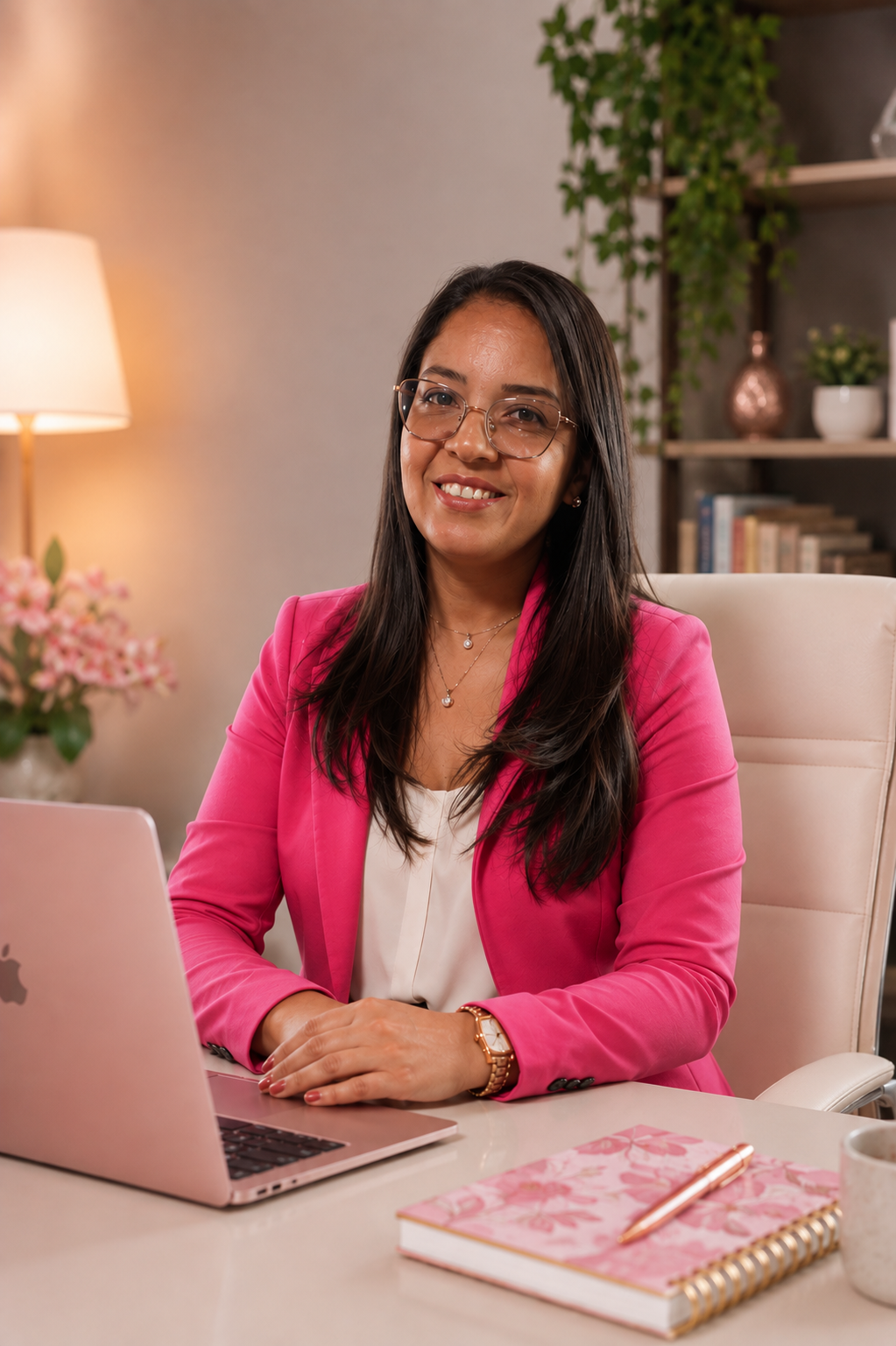 Retrato editorial de Andreia Souza, fundadora do Casulo Rosa, sentada junto a uma janela
